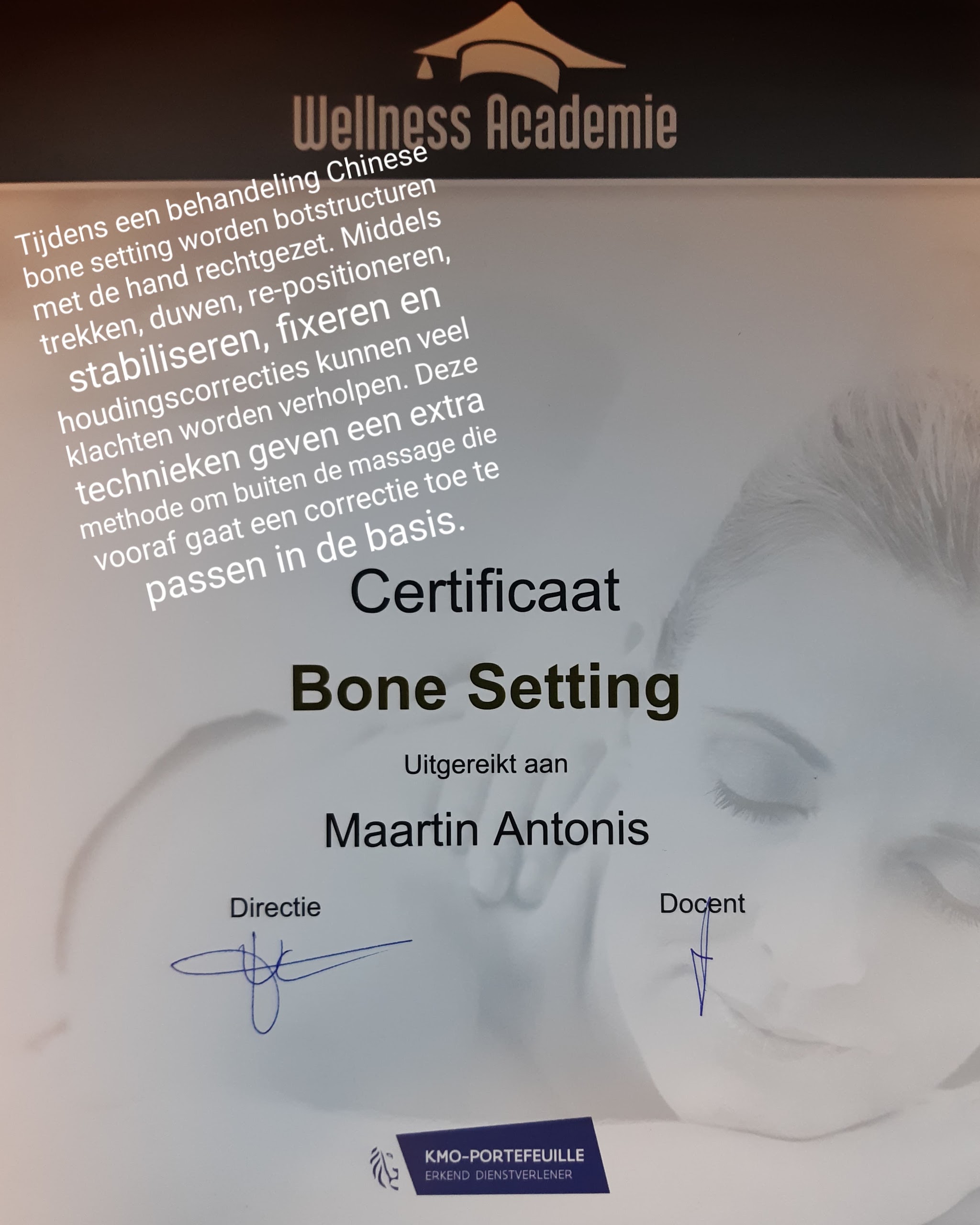 Certificaat Bone Setting van Wellness Academie